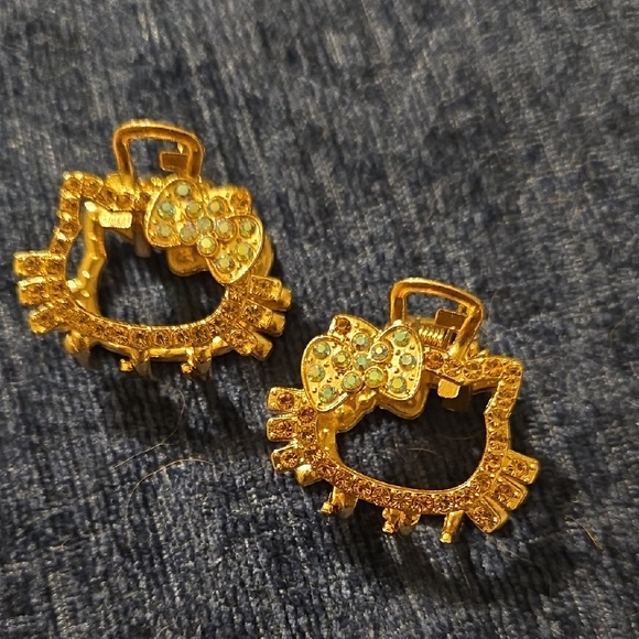 None Other - Gold & Pink Rhinestone New Hello Kitty Hair Claw Clips Set